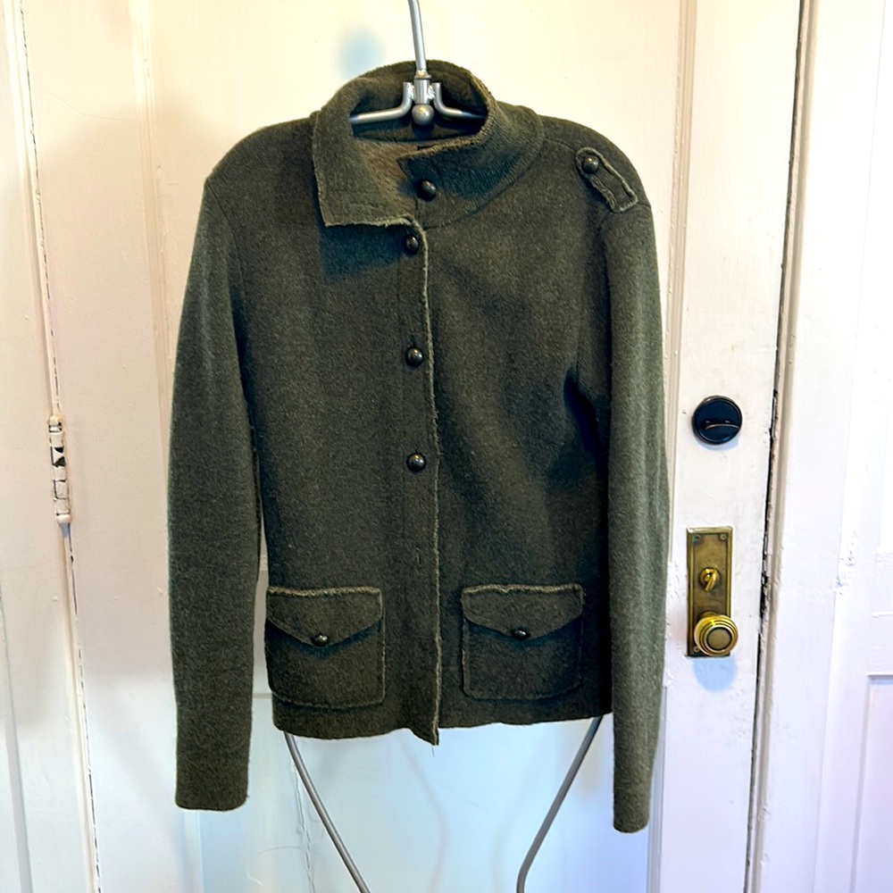 Military Style Green Wool Jacket with Buttons
